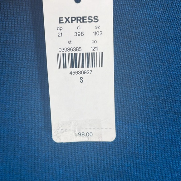 Express blue turtleneck long sleeve 100% Merino Wool sweater men’s small stretch - Picture 9 of 14